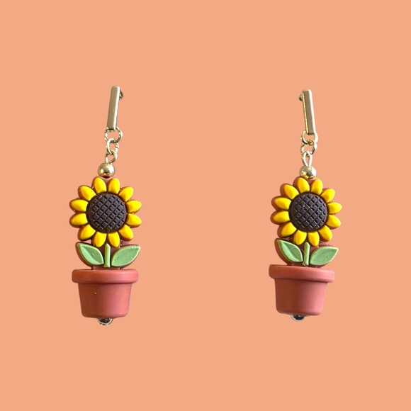 Handmade Sunflower Pot Earrings - Picture 3 of 3